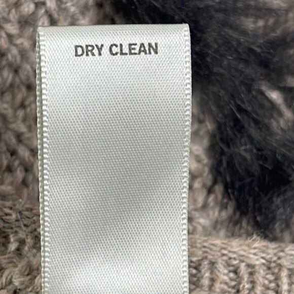 Vtg Cache Shawl Cable Knit Faux Fur Taupe Wool Angora Size XS/S poncho - Picture 9 of 12